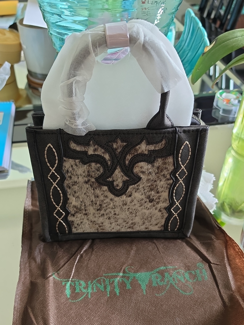 Trinity Ranch Mini Hair-On Leather Tote in Brown